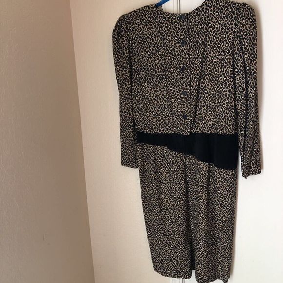 St Gillian Womens Dress Black Leopard Print Ruffles Jewel Neck Long Sleeve 12 - Picture 4 of 8